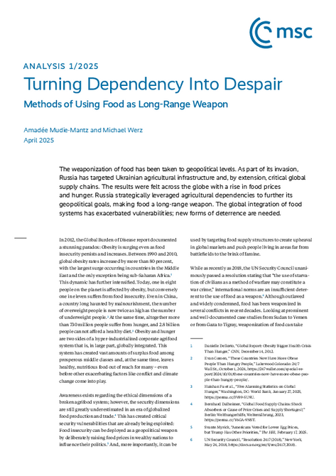 Turning Dependency Into Despair: Methods of Using Food as Long-Range Weapon