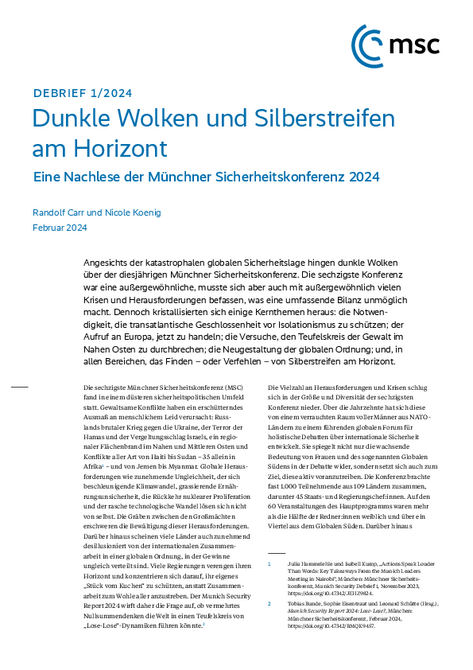 Dunkle Wolken und Silberstreifen am Horizont: Eine Nachlese der Münchner Sicherheitskonferenz 2024